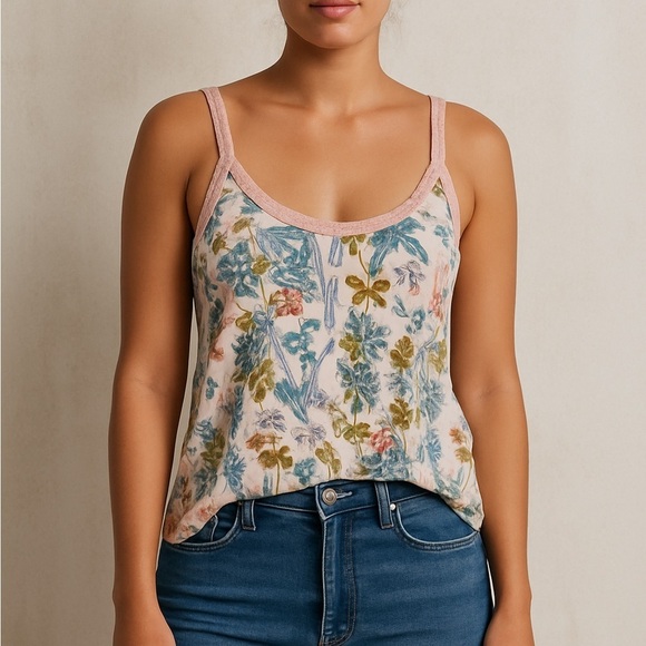 Free People Tops - Free People Floral Cami Tank Y2K Boho High Low Hem Pink Viscose Medium